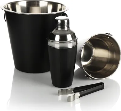 Produktbild von com-four® 4-teiliges Cocktailmixer-Set - Kühlkübel für Flaschen zu besonderen Anlässen - Eiswürfelbehälter mit Zange - Cocktailshaker