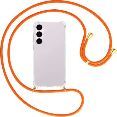 Produktbild von Handykette Backcover-Schutzhülle mit Band (Metall goldfarben) für Samsung Galaxy S24 Plus - neonorange