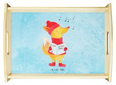 Produktbild von Mr. & Mrs. Panda Deko Tablett Fuchs Sänger - Eisblau - Geschenk, Weihnachtslieder, aus holz, Winter, Serviertablett, Singen, Weihnachten, Holztablett, Servier