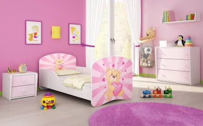 Image de ACMA I Lit d'adolescent Lit d'enfant Lit junior Set complet avec matelas Sommier à lattes Blanc 10 Nounours 160x80