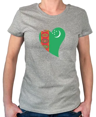 Produktbild von Huuraa Damen T-Shirt Turkmenistan Flagge Herz L Sport Grey Bio Baumwolle Fairtrade Damenshirt Geschenkidee