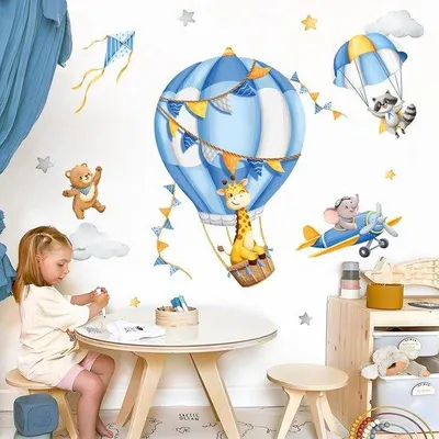 Productafbeelding van Muurstickers Luchtballon Dieren Kinderkamer Decoratie - Eenvoudig Plakken