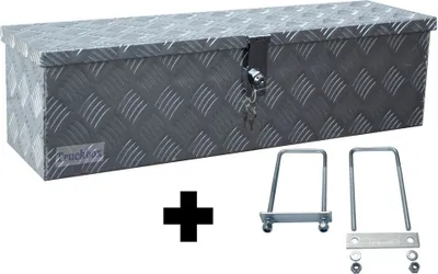 Produktbild von Truckbox D035 + inkl. Montagesatz MON5002 Deichselbox, Werkzeugbox, Alu Riffelblech, Alubox, Staukasten, Anhängerkiste - ca. 35 Liter