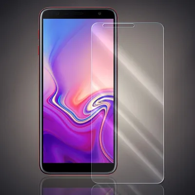 A smartphone with a screen protector placed next to it, presented against a dark gray gradient background.
