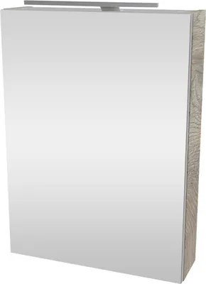 Produktbild von Fackelmann STANFORD Spiegelschrank mit LED-Beleuchtung Alibertschrank für Bad und Gäste-WC (50 x 68 x 15,3 cm) SBC Badschrank mit Spiegel in Holz Braun Tür links