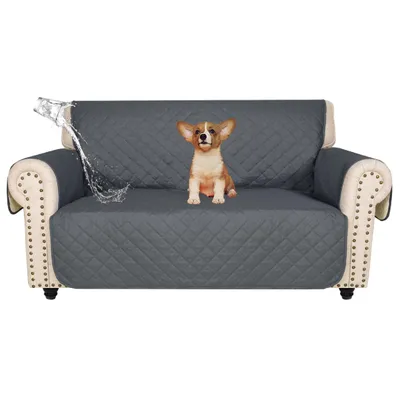 Produktbild von Hussen, 100% Wasserdicht Sofa Überzug 2 Sitzer, Sofabezug rutschfest, Couch Überzug, Maschinenwaschbar, Sofaüberwurf, mit Gummiband, Dunkelgrau