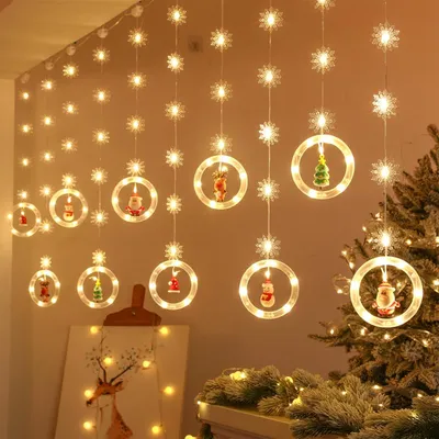 Produktbild von Weihnachts-Lichterkette für Fenster, USB-Lichterkette für den Innenbereich, warmweiß mit 3D-Weihnachtsfigur, Beleuchtung für Schlafzimmer, Zuhause und Partydekoration []