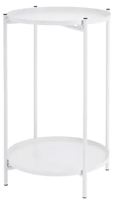 Produktbild von Beistelltisch 'Double' weiß Eisen 28x48cm 2 Ablagen Metallgestell rund Industriedesign Tisch Couchtisch Wohnzimmertisch