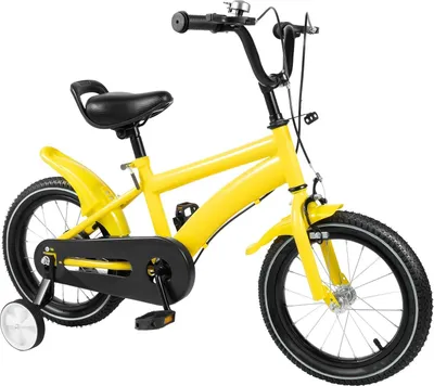 Produktbild von Kinderfahrrad - Größe 35 cm - Leichter Kohlenstoffstahlrahmen - Verstellbarer Sattel - Stützräder - Doppelbremsen - Alter 2–4 Jahre - Gelb