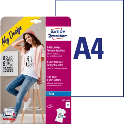 Produktbild von Avery Zweckform MD1002, Transferfolien für helle Textilien, 210 x 297 mm, 10 Bögen