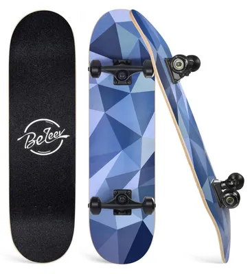Productafbeelding van Volledige cruiser skateboard, 31x8 inch, 7-laags Canadees esdoorn, dubbele kicktail, blauw-grijs