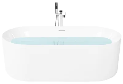 Zdjęcie produktu dla BELIANI Wanna wolnostojąca biała akrylowa 169 x 81 cm owalna system przelewowy nowoczesna