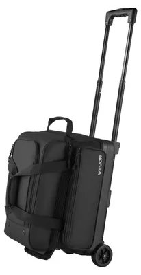 Immagine prodotto di Borsa per 2 palle da bowling VEVOR con doppie ruote e scomparto separato per scarpe (fino alla taglia 16 USA) e tasca accessori oversize, maniglia estraibile fino a 105 cm, colore nero.
