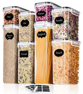 Produktbild von Luftdichte Aufbewahrungsbehälter mit Deckel, 8er-Set, BPA-frei, 14 Liter Gesamtfassungsvermögen, Küchenaufbewahrungsbehälter, mottensicherer Küchenorganizer für Müsli, Cornflakes und Mehl, Aufbewahrungsbehälter mit Etiketten