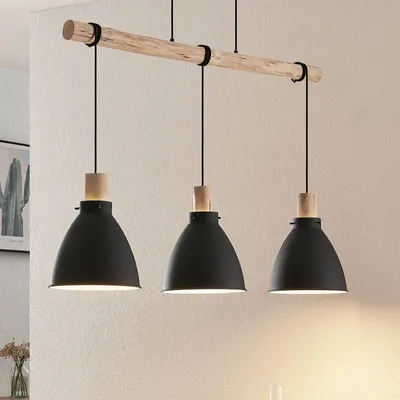 Produktbild von Lindby Hängeleuchte Trebale, E27, Ø 28 cm, 3-flammig, Holz