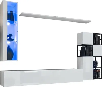 Image de Ensemble meubles de salon style industriel SWITCH M2 – Blanc – LED intégrées – Design moderne