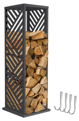Zdjęcie produktu dla Półka na drewno kominkowe ML-Design, do użytku wewnątrz i na zewnątrz, metalowa, 37,5 x 37,5 x 112 cm, odporna na warunki atmosferyczne, do układania drewna, do przechowywania drewna, stal ocynkowana