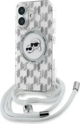 Immagine prodotto di Karl Lagerfeld Klhmp16Shckcklct Iphone 16 6.1 Transparent Hardcase Iml Crossbody Monogram Karl & Choupette Head Magsafe