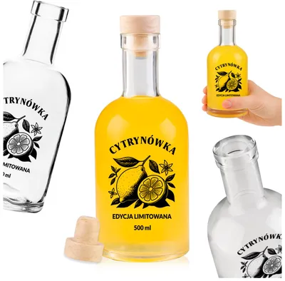 Zdjęcie produktu dla SUPERBUTELKI - 30 szt. Butelki szklane z nadrukiem Cytrynówka Butelka TADEK 500 ml na nalewki, wódkę, likier, bimber