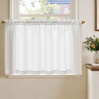 Image de Rideau occultant, style bistrot, 1 pièce, hauteur 60 cm, largeur 150 cm, blanc