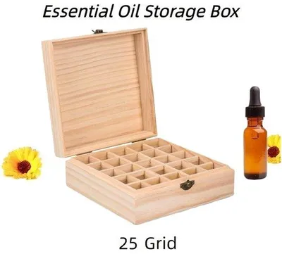 Image de Boîte de rangement en bois - Organiseur en bois pour huiles essentielles - 25 compartiments - Bois de bouleau - Amovible - Caisses de rangement pour huiles essentielles - Boîte à bijoux - Organiseur - Pour vernis à ongles, huiles, cosmétiques, diffuseurs d'huiles essentielles
