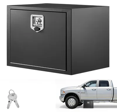 Obrázek produktu pro SucceBuy Úložný box pod podlahu pro nákladní vozy 609 x 457 x 457 mm, skříňka na nářadí z válcované oceli, vodotěsná a se zámkem s T-rukojetí, ideální pro nákladní vozy, přívěsy a dodávky, úložný box pod podlahu v černé barvě
