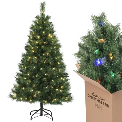 Produktbild von Salcar 150 cm Künstlicher Weihnachtsbaum mit Beleuchtung, 2 Lichtfarben (Warmweiß/Bunt), LED Tannenbaum inkl. Fernbedienung