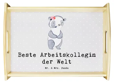 Produktbild von Mr. & Mrs. Panda Tablett Panda Beste Arbeitskollegin der Welt - Grau Pastell - Geschenk, Abschiedsgeschenk, Deko, Büro, Serviertablett, Holztablett, Freundin, Arbeit