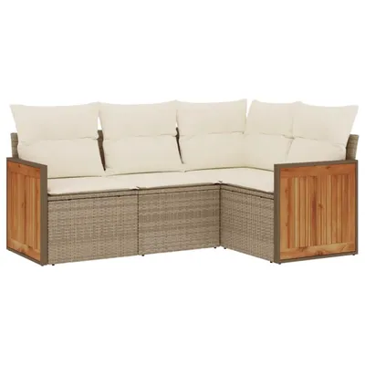 Produktbild von vidaXL 4-tlg. Garten-Sofagarnitur mit Kissen Beige Poly Rattan