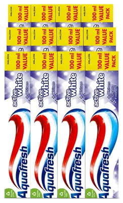 Imagen del producto de 12 unidades de pasta dental blanqueadora Aquafresh - Para unos dientes blancos y brillantes - 100 ml - Paquete económico - 12 piezas