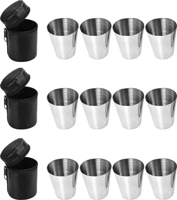 Produktbild von 12er set Mehrweg Schnapsgläser aus Edelstahl Stapelbar Becher- 30ml Pinch Vodka Tequila Shot Schnapsgläser