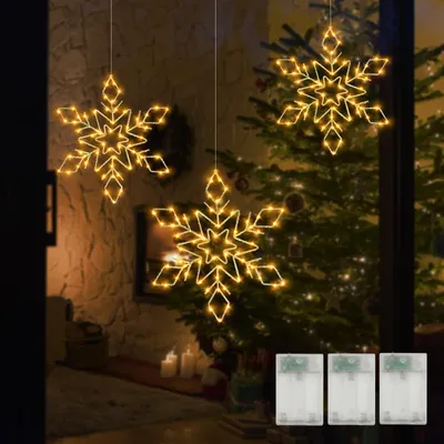 LED-Schneeflocken 3er-Set, 30/26/22 cm, warmweiß, batteriebetrieben