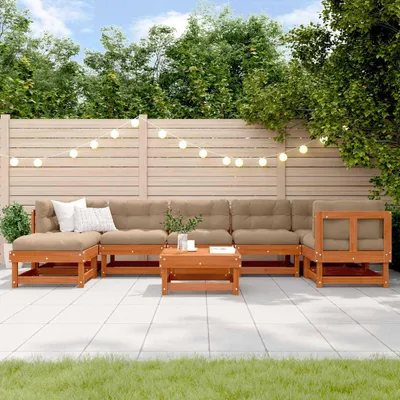 Image de Maison Exclusive - Ensemble de salon de jardin, 8 pièces, couleur marron cire, en bois massif de pin