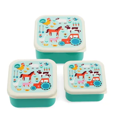 Produktbild von Snack Box 3er Set Bauernhof Lunchbox Farmyard Kunststoff ca.11,5x11,5x5,5cm (große Box)