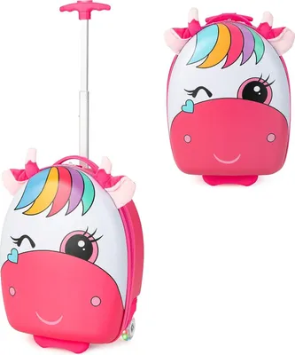 Produktbild von 16” Kinderkoffer, Kindergepäck mit Blinkenden Rollen, Handgepäck zum Reisen, Kindertrolley für Mädchen & Jungen, Hartschalenkoffer (Rosa)