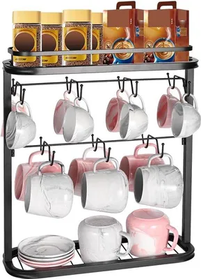 Produktbild von Kaffeehalter mit 14 Haken Metallhalter für Kaffeetassen Kaffeeaufbewahrungshelfer für Tassen und Becher Kaffeebar