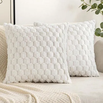 Zdjęcie produktu dla Ibenzoa® Zestaw 2 poszewek na poduszki z pluszu, 45 x 45 cm – białe, 100% poliester, z ukrytym zamkiem błyskawicznym, do salonu i sypialni