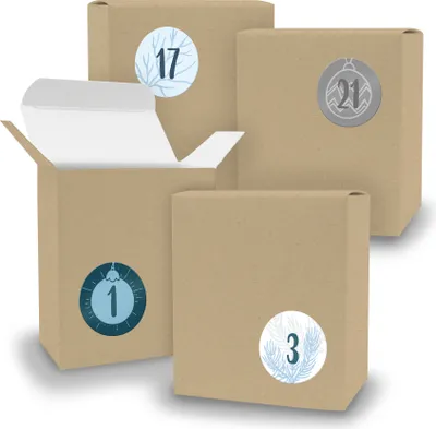 Produktbild von Adventskalender zum Füllen 24x Quader BRAUN + Sticker V08 Z16