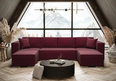 Produktbild von AX LIVING Ecksofa mit Schlaffunktion Vinoria U-Form 327 cm Farbe Bordeaux