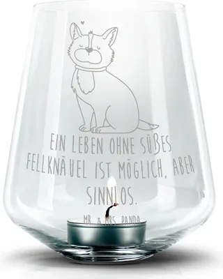 Produktbild von Mr. & Mrs. Panda Windlicht Glas Hund Glück - Transparent - Geschenk, Spruch, Kerzenhalter, Sprüche, Herz, Corgie, Teelichthalter, Laterne, glücklich