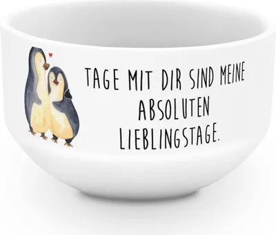 Produktbild von Mr. & Mrs. Panda Müsli Schüssel Pinguin umarmen - Weiß - Geschenk, schale, Müslischale, Hochzeitstag, Umarmung, Snackschale, Liebe, Obstschale, Suppenschüssel