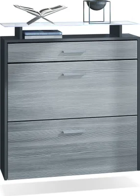Produktbild von Vladon Schuhschrank Malea, Anthrazit matt/Avola-Anthrazit inkl. LED - hängender Schuhkipper für 16 Paar Schuhe (89 x 96 x 23 cm)