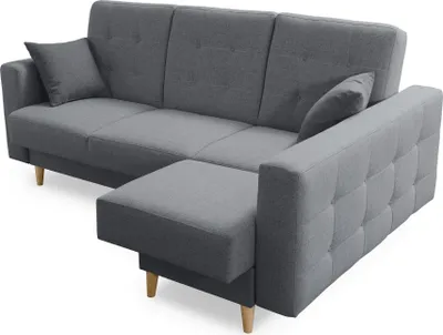 Produktbild von Robin Hilton Ecksofa mit Schlaffunktion Bettkasten 2 Kissen Sofa L-Form Schlafsofa Freistehende Eckcouch Schlafcouch Wohnzimmermöbel Wohnlandschaft Rechts Grau