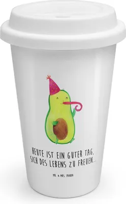 Produktbild von Mr. & Mrs. Panda Thermobecher Avocado Feier - Weiß - Geschenk, Tröte, To Go, Gute Laune, Kaffeebecher, Fete, Party, Isolierbecher, ToGo, becher kaffee, Geburtstag