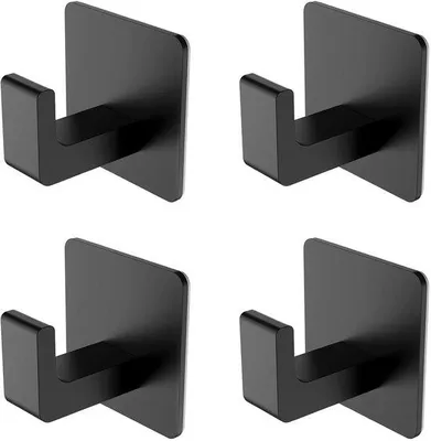 Produktbild von Unyqoos® Set aus 4 selbstklebenden schwarzen Handtuchhaken ohne Bohren für einen Raum