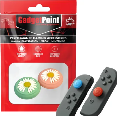 Produktbild von Thumbgrips - Thumb Grips voor Nintendo Switch Joy-Con Controllers - Gaming Thumbgrips - Performance Anti-Slip Thumbsticks - Bescherming Accessoires - Bloemetjes - Groen/Roze -