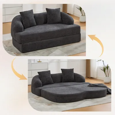 Zdjęcie produktu dla Sofa 2 w 1, rozkładana dwuosobowa sofa, z poduszkami, wymiary: 157 x 84 x 65 cm, kolor: ciemnoszary
