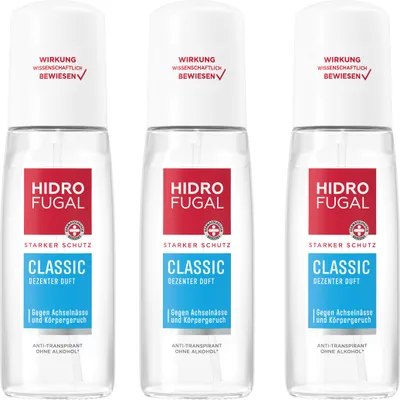 Produktbild von HIDROFUGAL Deo-Zerstäuber CLASSIC Starker Anti-Transpirant-Schutz 3 x 75 ml