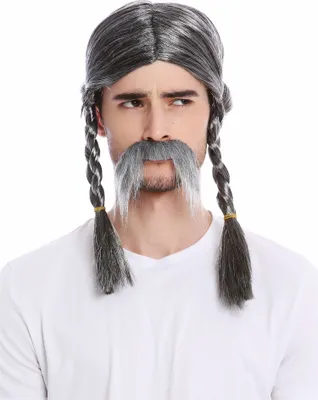 Produktbild von WIG ME UP Perücke Bart Wikinger Gallier Zöpfe Grau 91099-ZA63/ZA103