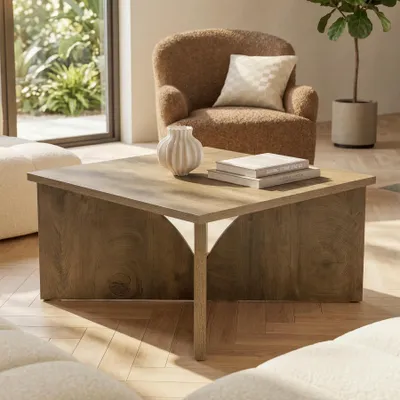Produktbild von Tribesigns quadratischer Couchtisch fürs Wohnzimmer, 80 cm großer Beistelltisch im Landhausstil mit stabilem Gestell, einfache Montage, rustikales